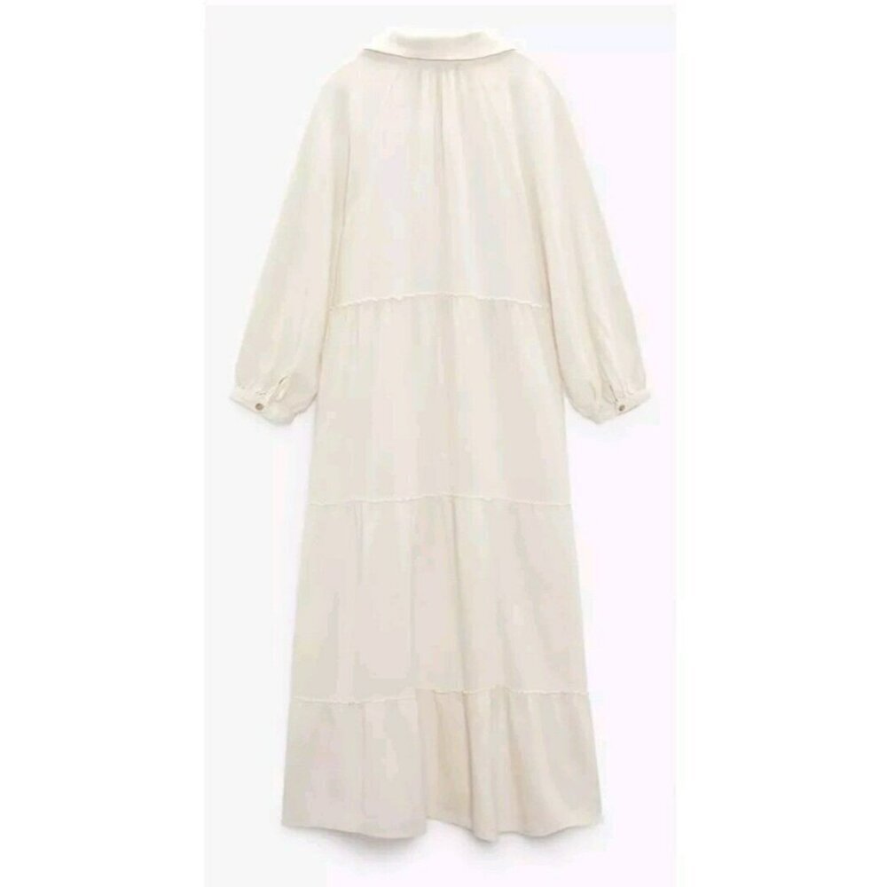 ZARA LINEN-BLEND PANELLED MIDI DRESS 8741/062 CREAM  Medium - Picture 4 of 7
